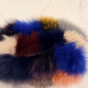 Jocelyn 100% Fox Fur Neck Ring Scarf - Color Block/Multi color